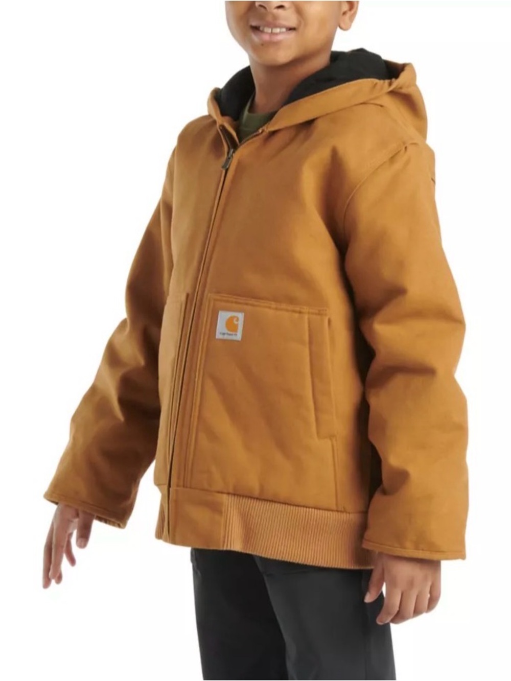 NWT Carhartt Kids' Canvas Full-Zip Hooded Insulated Jacket Brown Small 7-8 - Picture 2 of 12